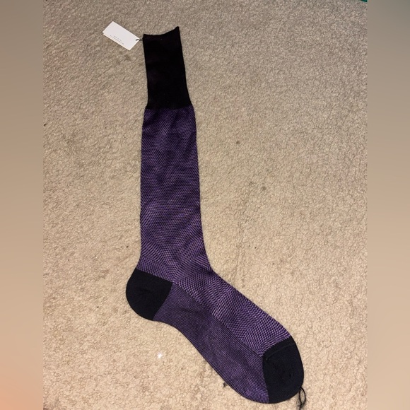 William Abraham Socks Deco-Cotton -Silk Charcoal / Purple 9-9.5 - Picture 1 of 6